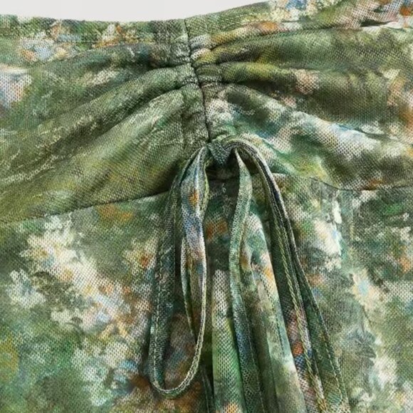 NWOT Y2K Asymmetrical Floral Midi Skirt Sz.M Green Mesh 90s Fairy Grunge Boho - Picture 6 of 11
